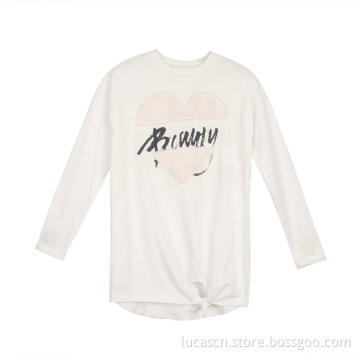 Women's Long Sleeve Round Neck Tie Knot T-shirts